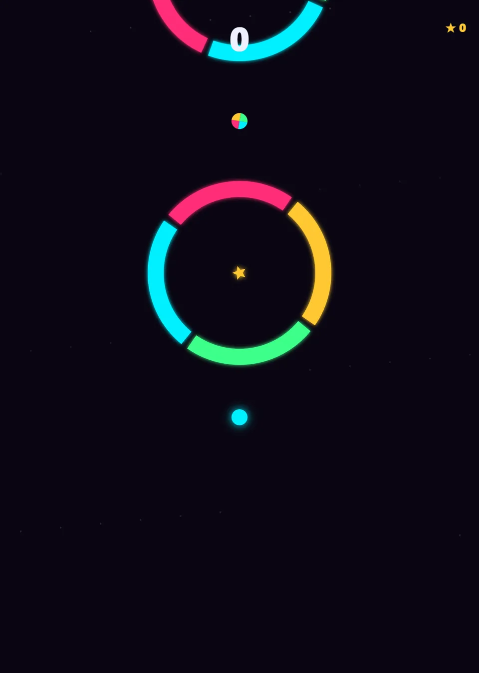 Chroma cyan ball below the first rotating ring after a color change