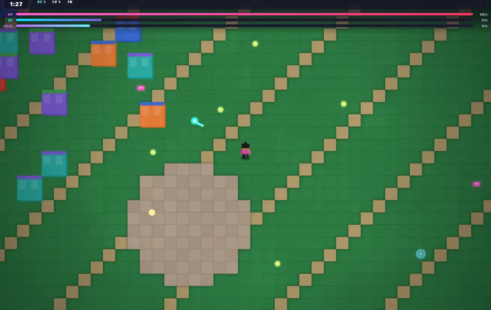 Blakout campaign gameplay with Maya, enemies, projectiles and health and experience bars.