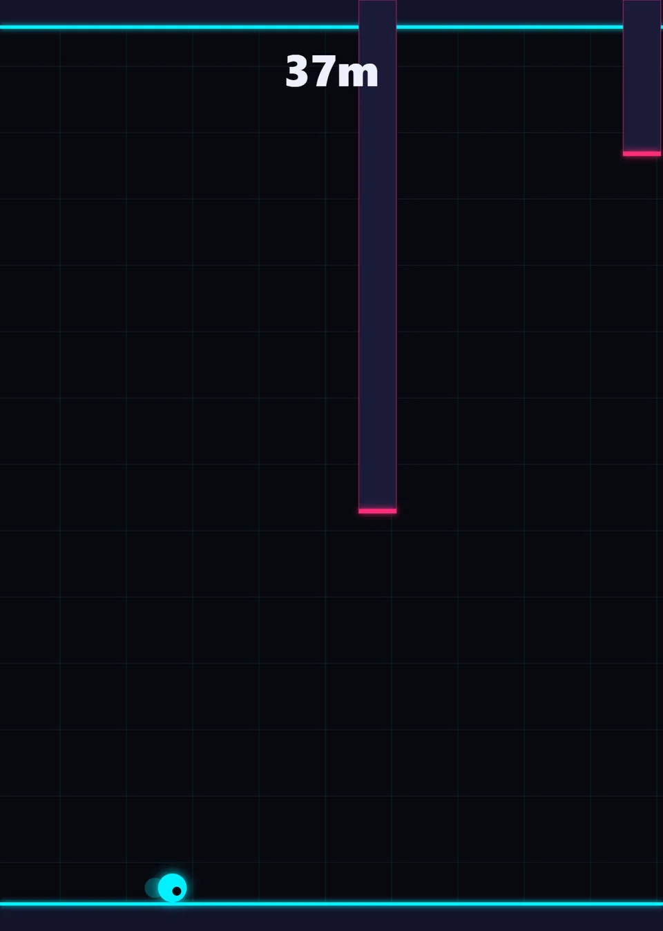 GravFlip courier on the lower rail with neon obstacles ahead