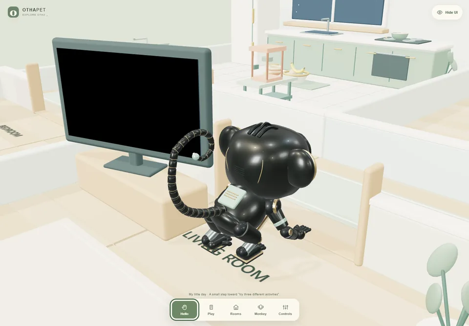 Baby Monkey exploring its apartment during native playtime.