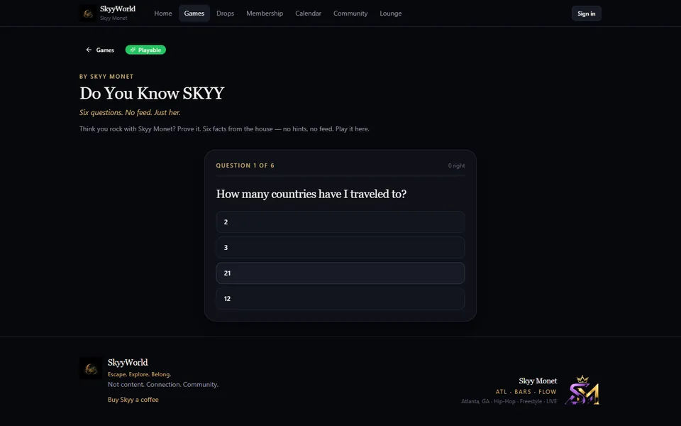 Do You Know SKYY displaying its first quiz question