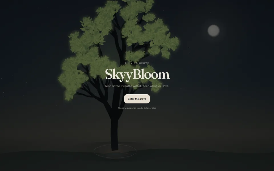 SkyyBloom on its public browser entry screen