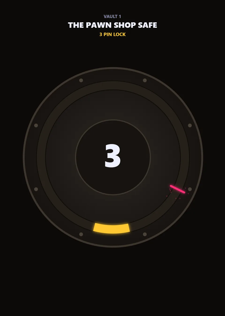 Vault Breaker lock with a pink pointer immediately after a missed timing tap