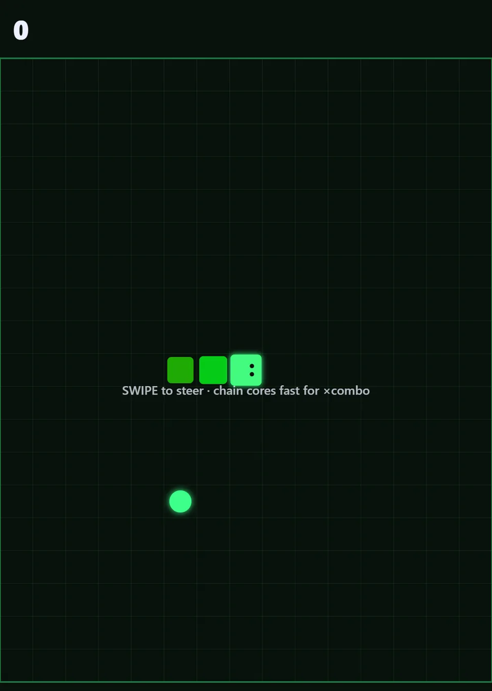 Volt Snake starting grid with cyan snake and green energy core