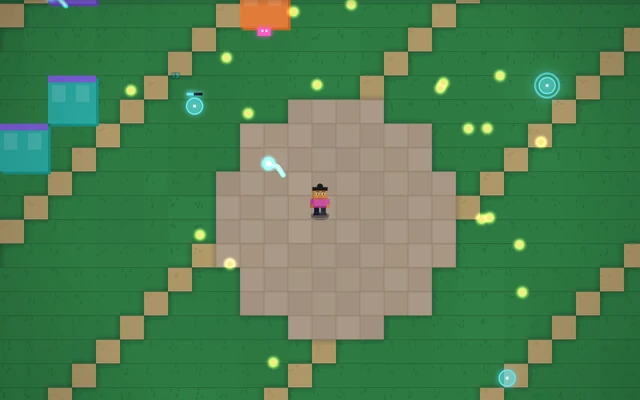 Blakout Survivors gameplay with Maya, enemies, projectiles and pickups on the district map.