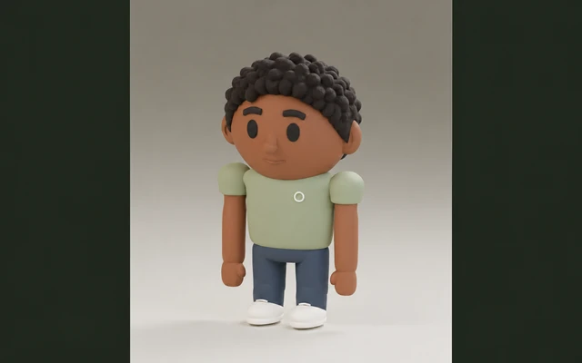 An African American OthaPal with natural curls and a green shirt