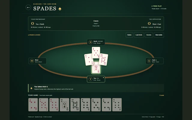 Spades game screen