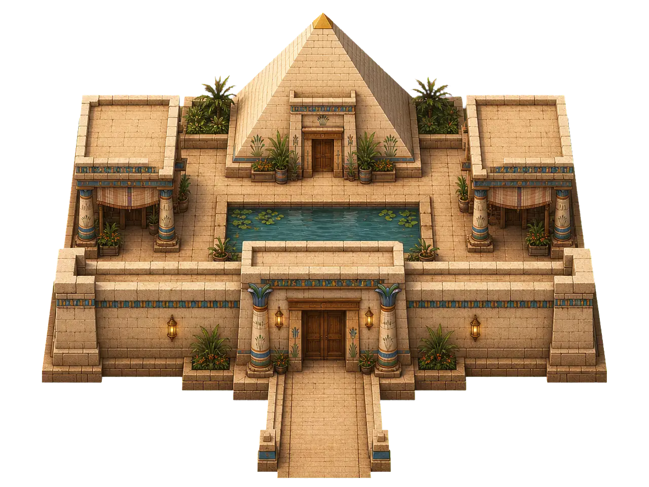 Horizon Court v2 pyramid water court and accessible causeway